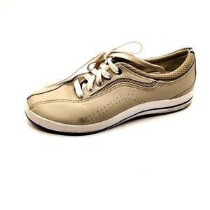 Keds Womens Sneakers Beige Leather Lace Up Walking Shoe Round‎ Toe Flat Heel 6.5